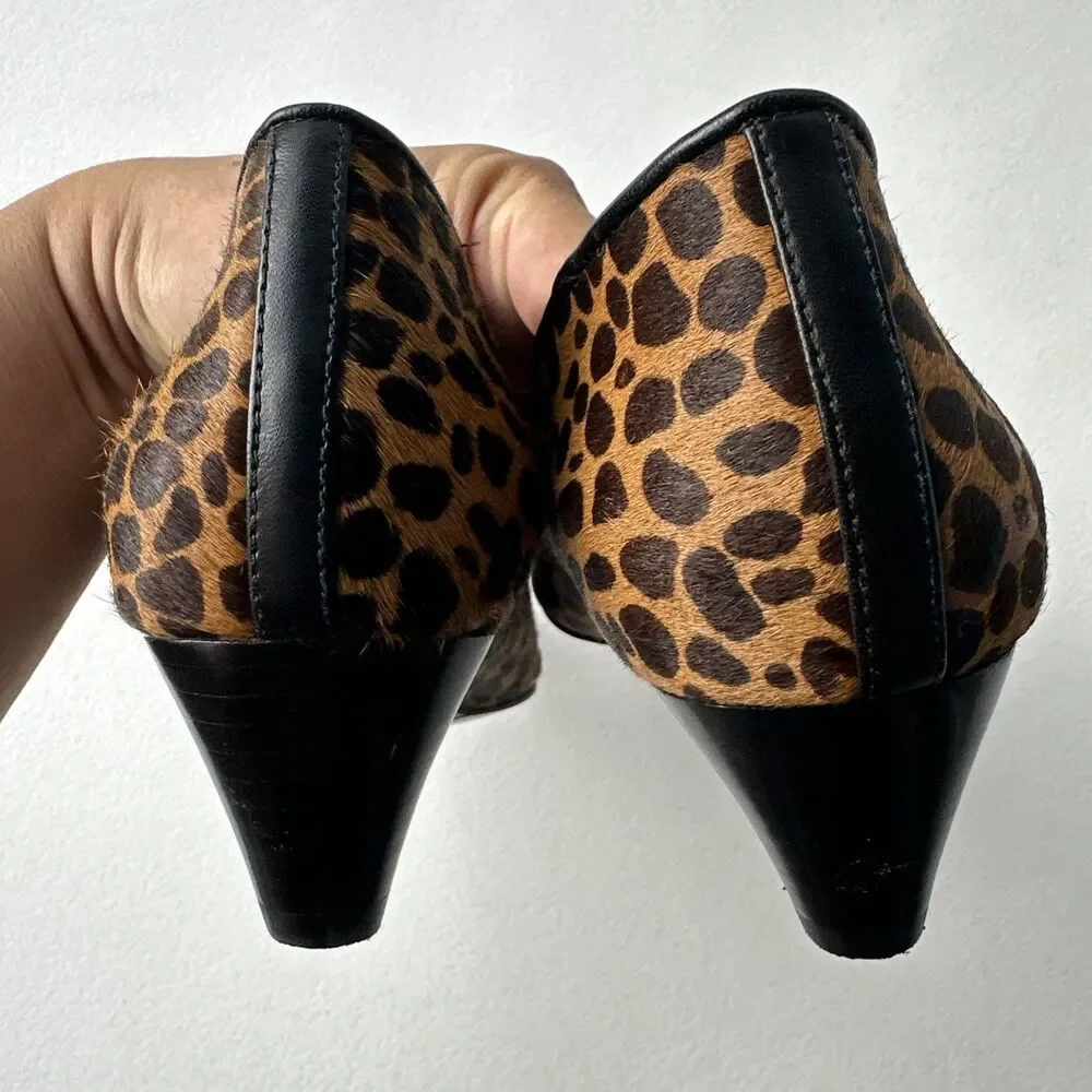 Nine West Women's Size 8 Pumps Leopard Animal Print Pointed Toe Kitten Heel